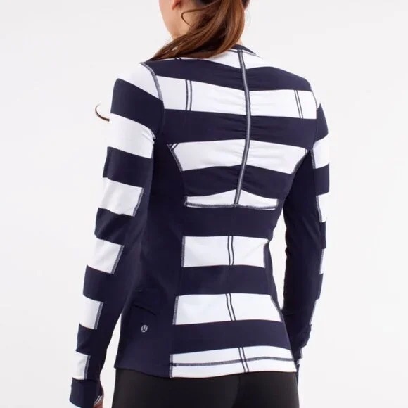 EUC LULULEMON Run Switchback Long Sleeve Navy White Stripe Shirt Size 4 - Picture 2 of 11
